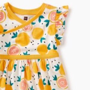 Tea Collection Grapefruit Print Wrap Ruffle Dress Size 2 Girls